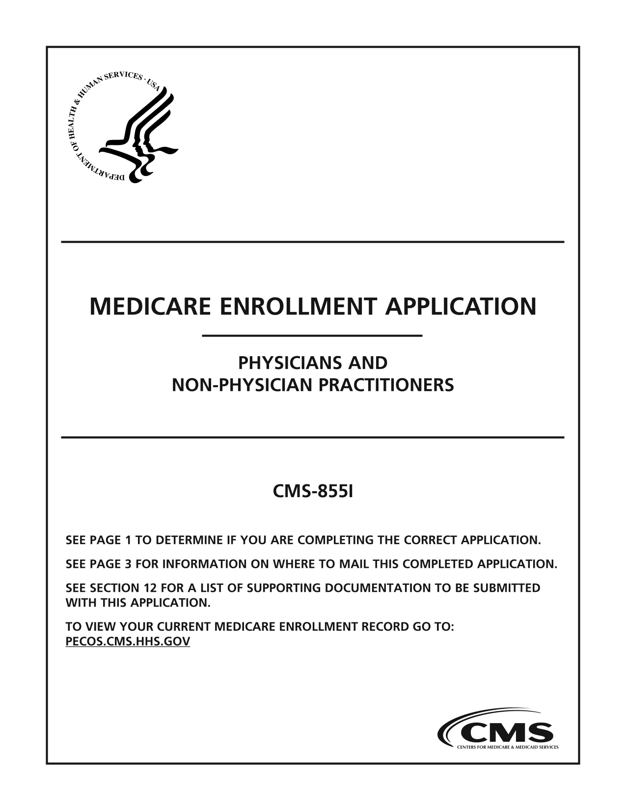 Medicare Enrollment Application (CMS 855I) screenshot